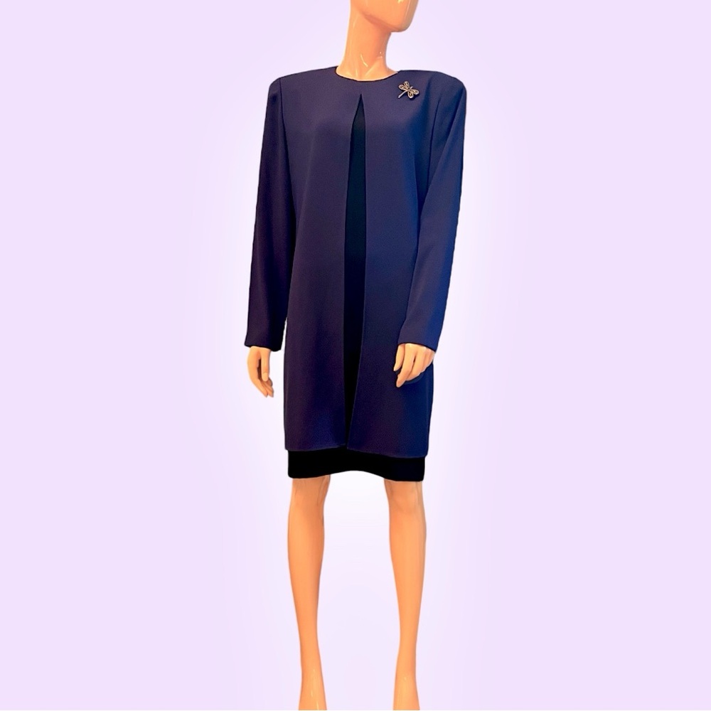 JONES NEW YORK Crepe Long Sleeve Dress with Attached Duster